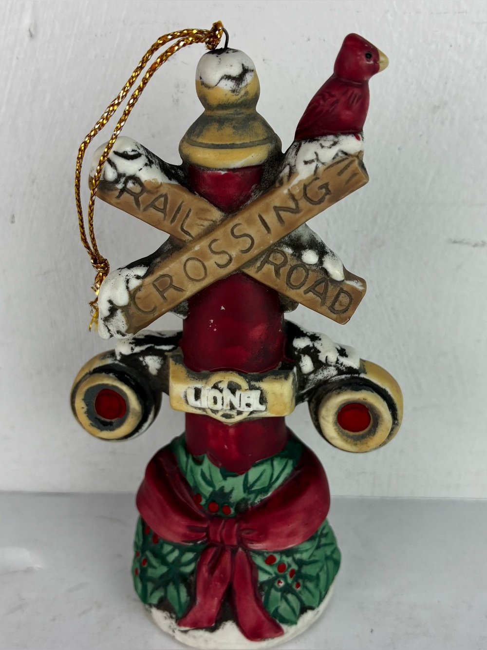 Lionel Train Porcelain Railroad Crossing Vintage 90’s Christmas Ornament